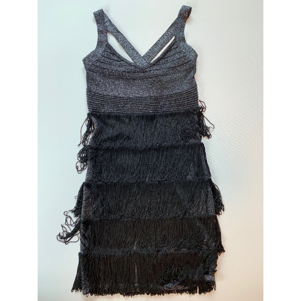 Wow Couture Black Fringe Night Out Dress Size S
